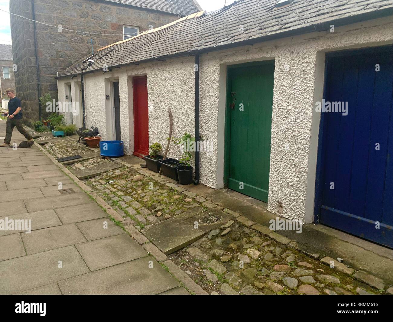 Aberdeen Scotland fishermen's houses fisherman view views garden gardens nice looking pretty outside front building buildings old fence fenced - Smartphone Captured Stock Image
