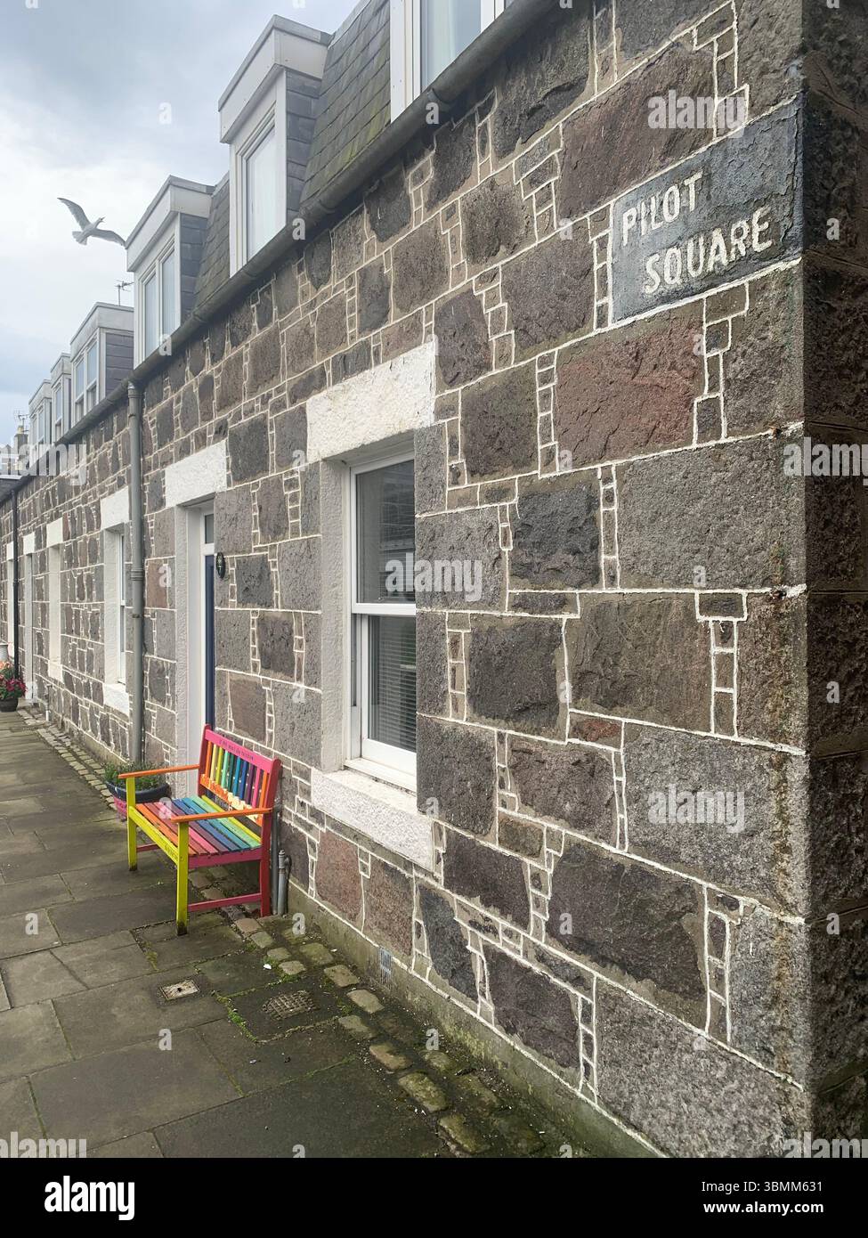 Aberdeen Scotland fishermen's houses fisherman view views garden gardens nice looking pretty outside front building buildings old fence fenced - Smartphone Captured Stock Image