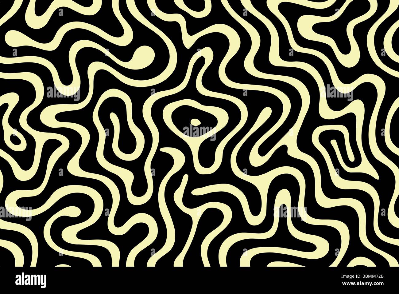 Groovy yellow lines swirling over black seamless retro background ...