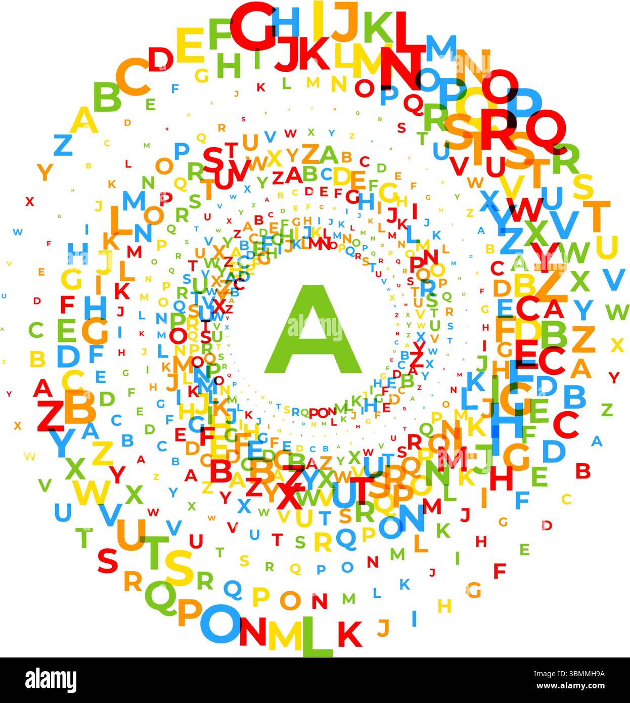 Abstract vector illustration of randomly scattered colorful English ...