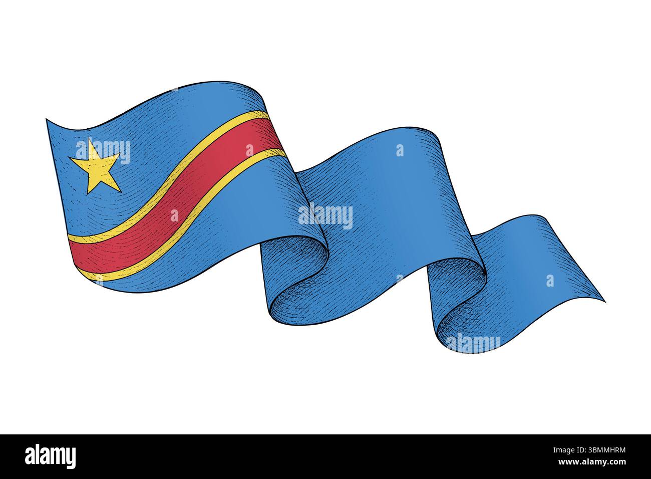 DR Congo national flag waving ribbon shape with engraved vintage ...