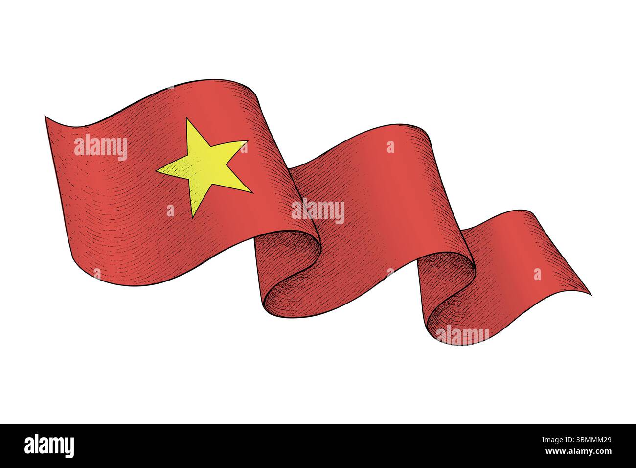 Vietnam national flag waving ribbon shape with engraved vintage texture ...