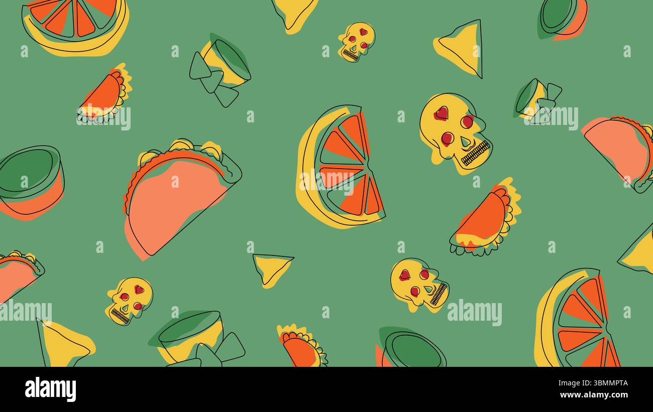 Mexican skull and taco background Stock Vector