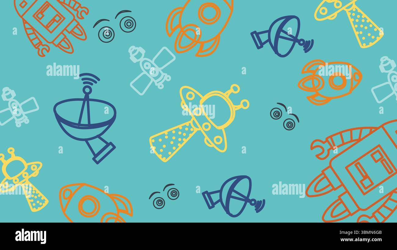 Futuristic satellite and robot background Stock Vector