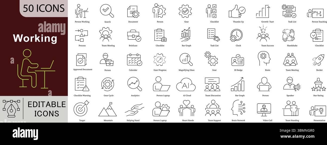 Working Icon Set - 50 Editable Office Workplace Icons for Remote Work ...