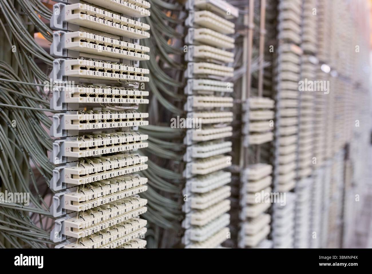 Flat design depicting vertical rows of white plastic wiring blocks with ...