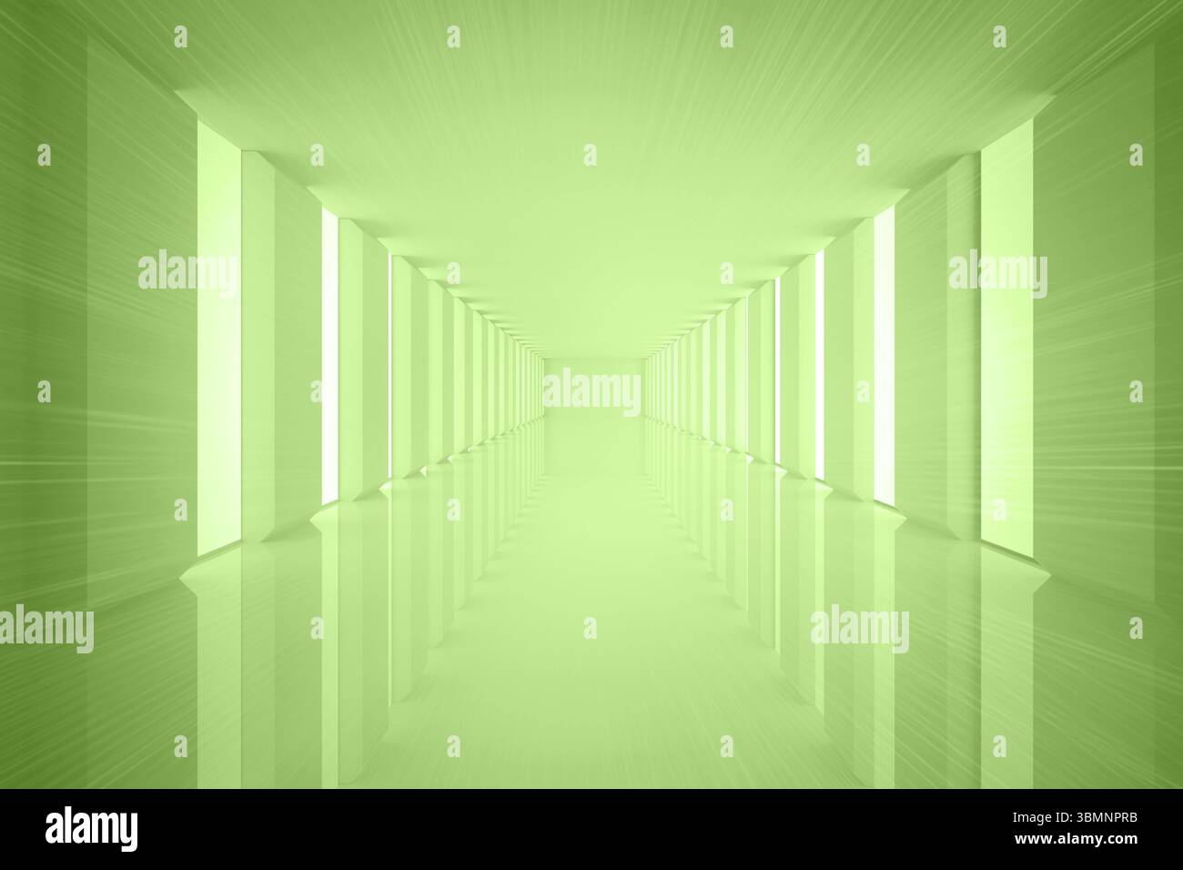 Bright green room with windows Stock Photo