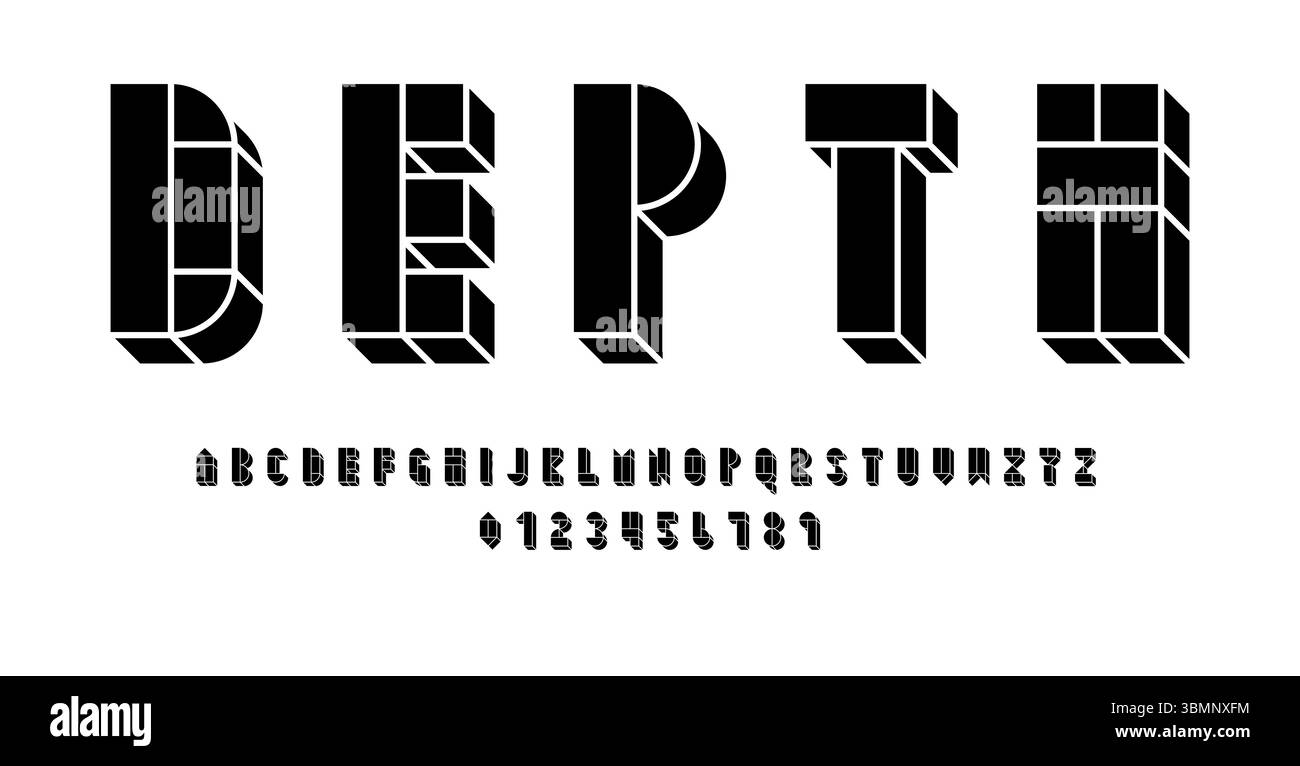 Set of alphabets font letters and numbers modern abstract design with geometric shapes with 3D concept vector illustration Stock Vector