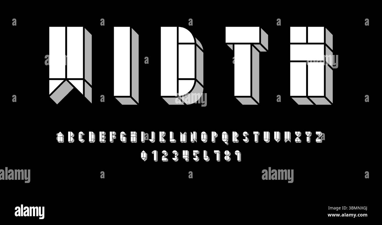 Set of alphabets font letters and numbers modern abstract design with geometric shapes with 3D concept vector illustration Stock Vector