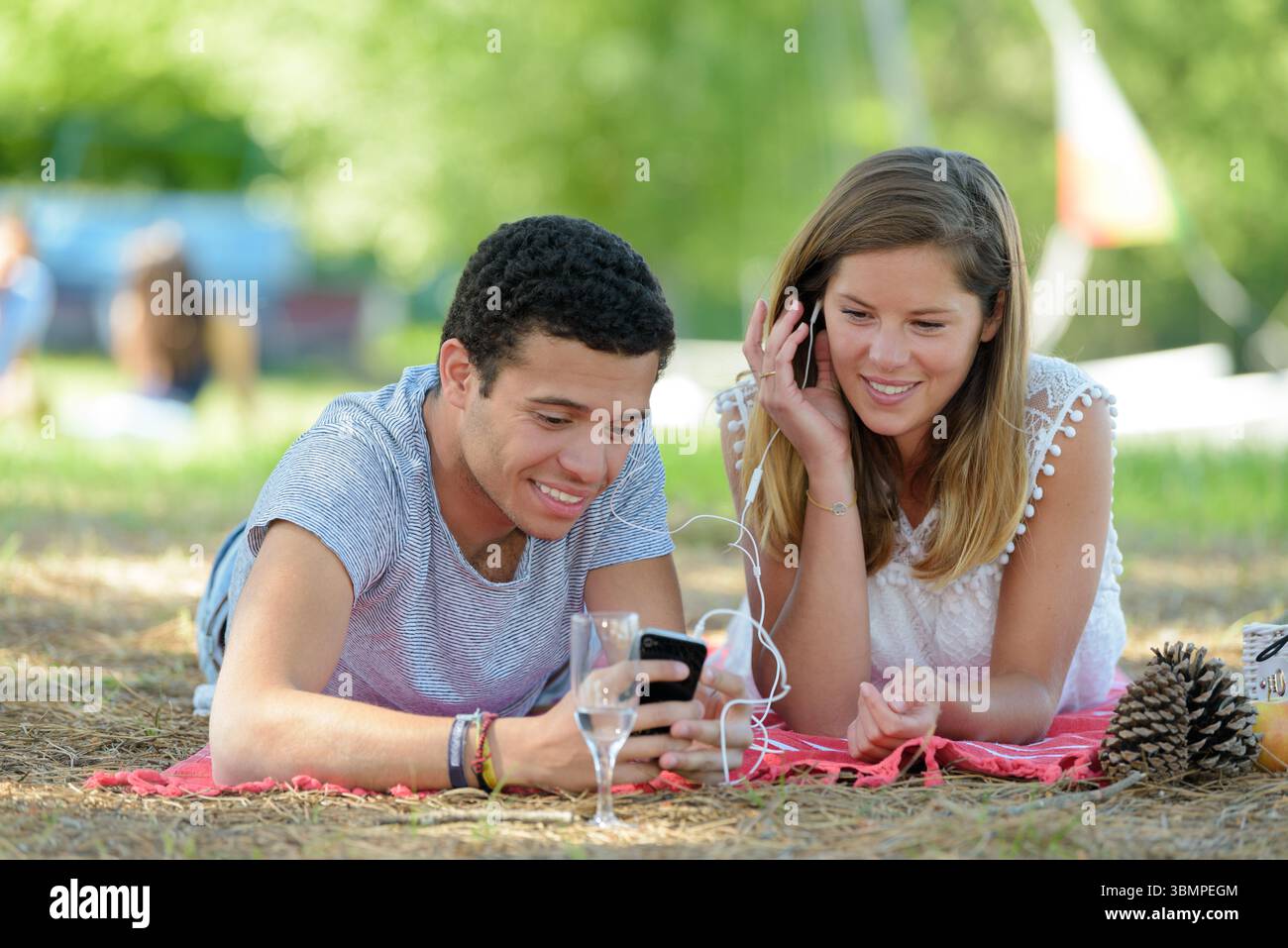 Woman using smartphone picnic hi-res stock photography and images - Alamy