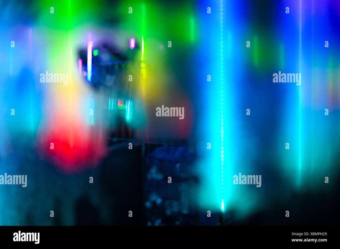 Wet window with illumination as background or texture Stock Photo
