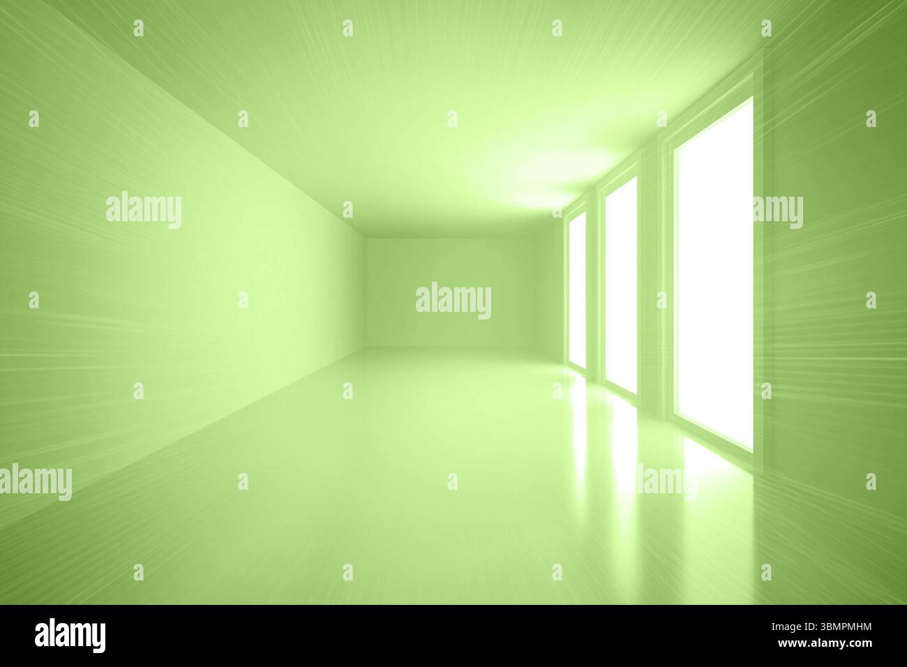 Bright green room with windows Stock Photo