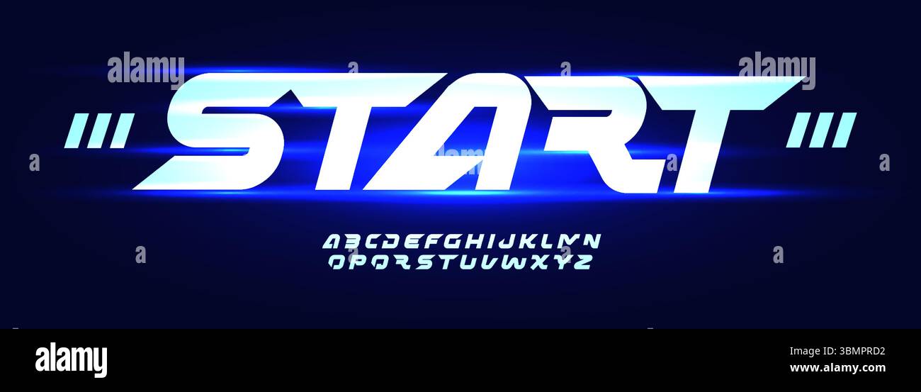 Futuristic tech alphabet, sharp digital bold slanted italic letter set ...