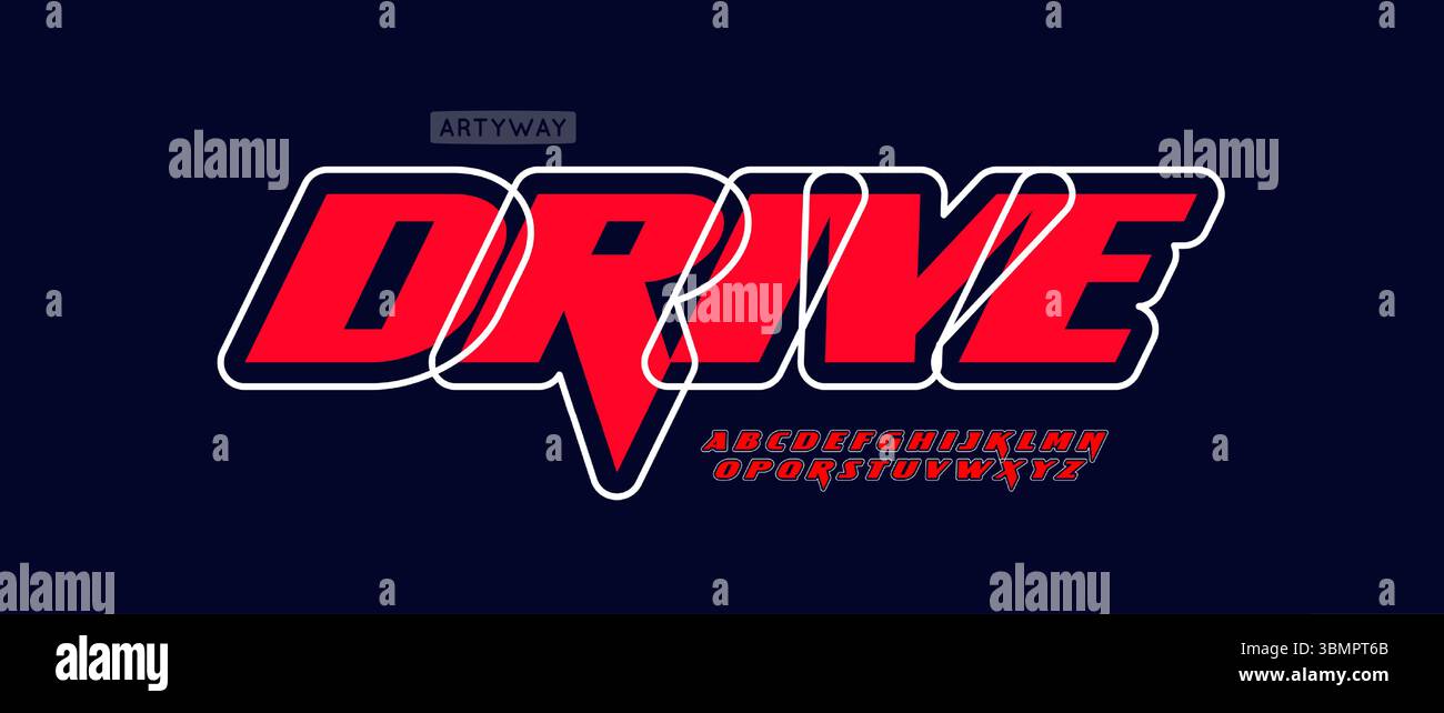 Racing sporty alphabet, bold italic outlined letter set, dynamic font ...