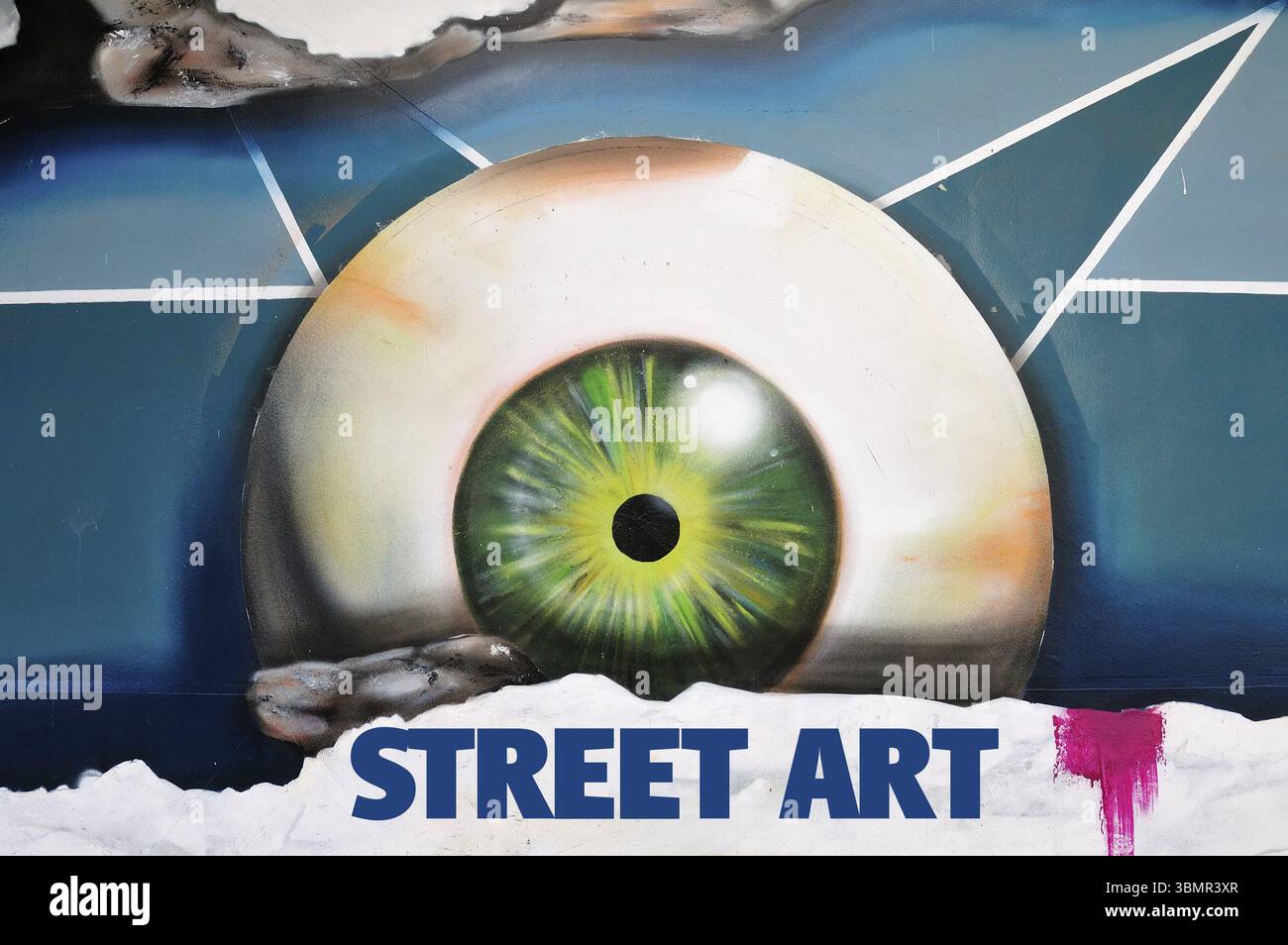 Street art representing a large eye looking at you with the words ...