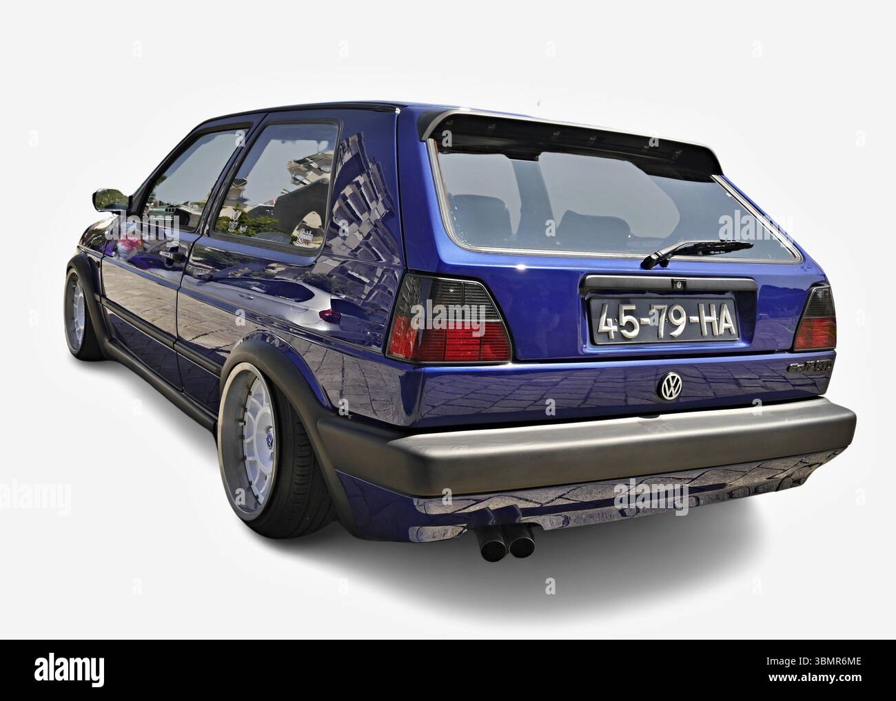 Customized Volkswagen Golf GTI MK2 with wide body kit, lowered suspension and aftermarket alloy wheels Stock Photo