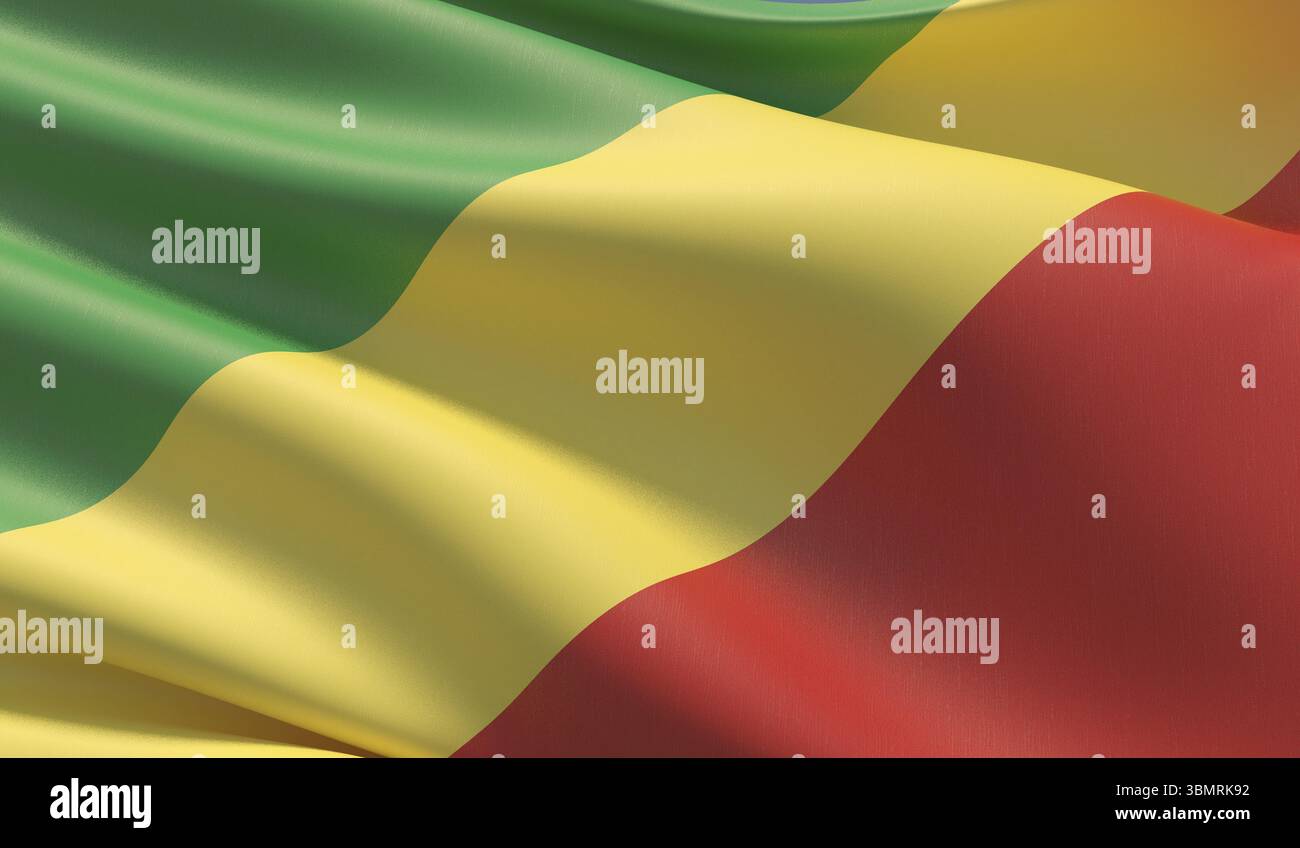 High resolution close-up flag of Republic of the Congo. 3D illustration ...