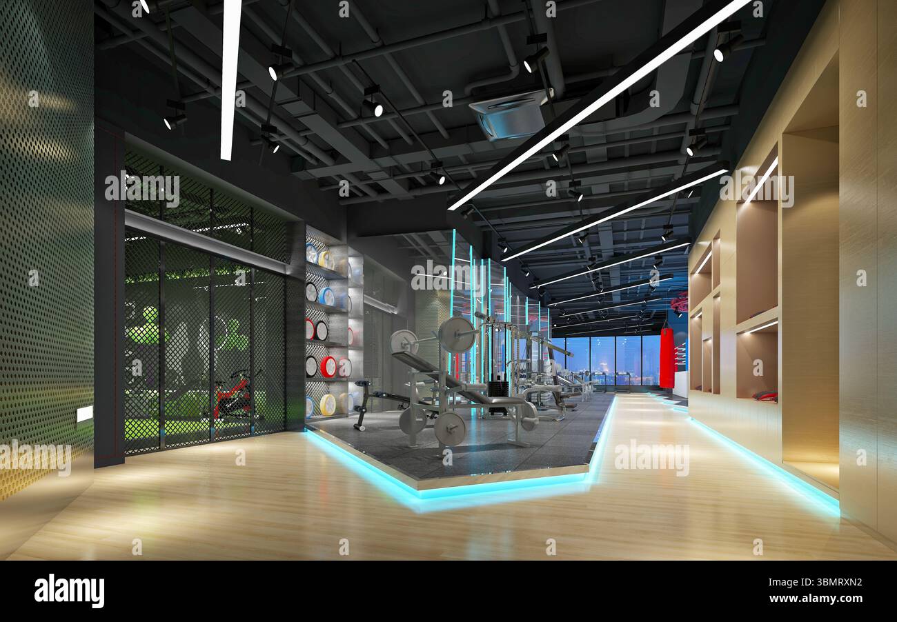 3d render yoga fitness gym center Stock Photo - Alamy