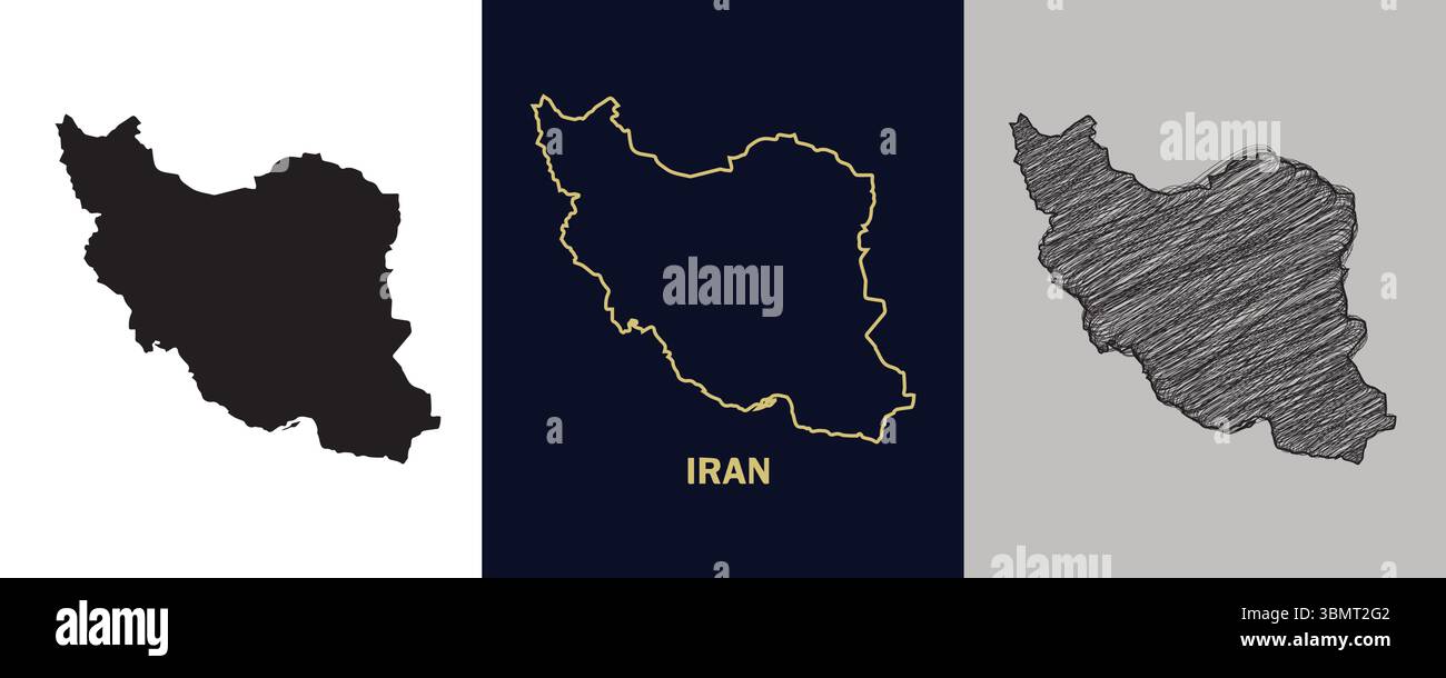 IRAN Black, Gold, Sketch Map Vector Illustration Abstract Editable image Stock Vector