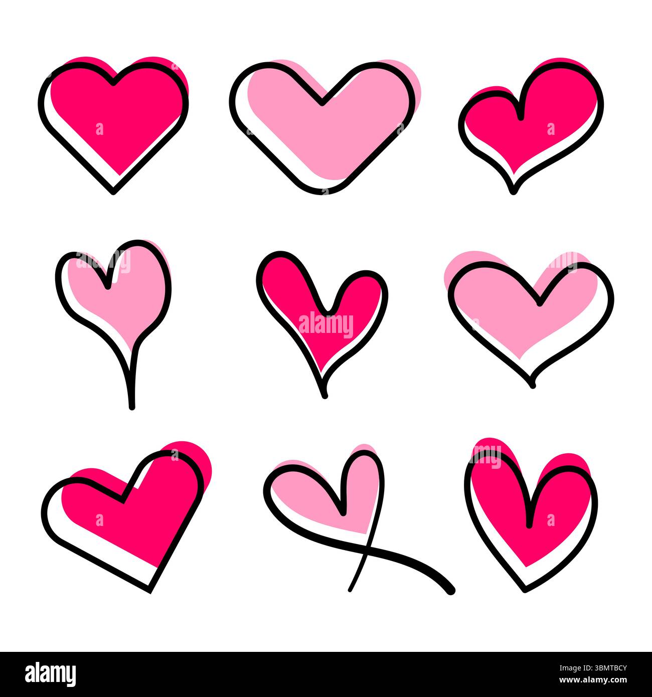 Hand Drawn Heart Doodle Set Illustration. A colorful illustration ...
