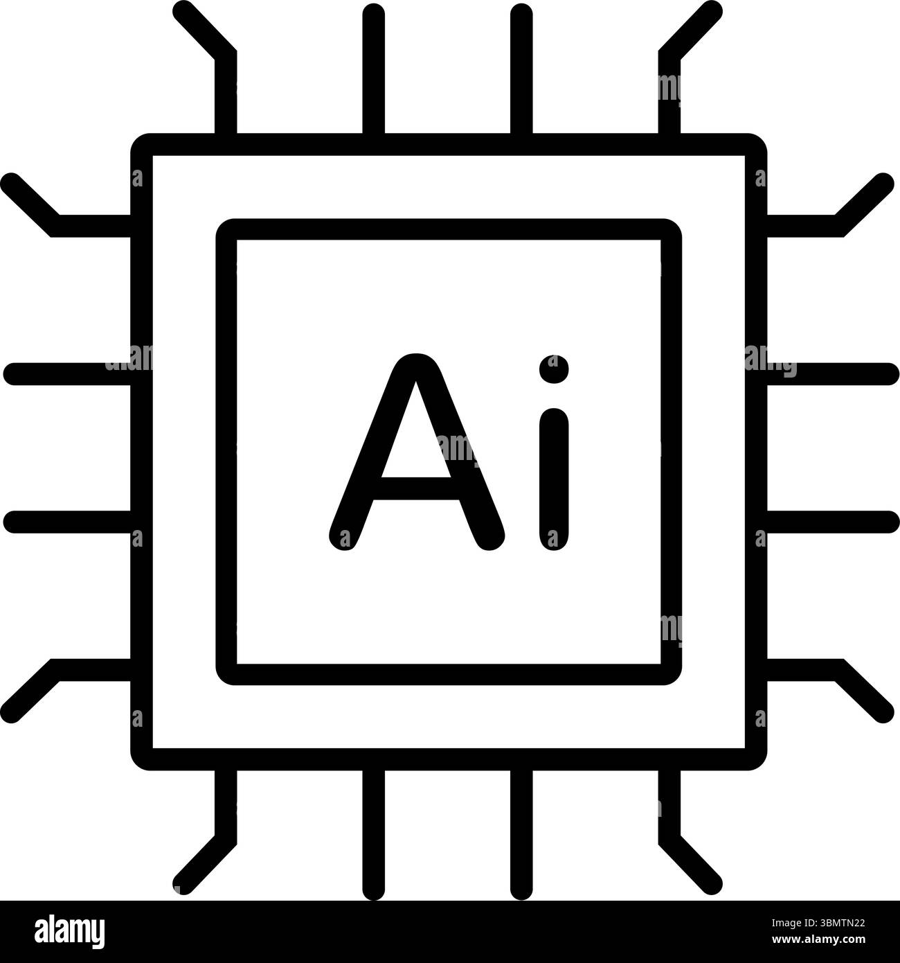 Stylized icon of a microchip with ai text and connecting pins Stock Vector