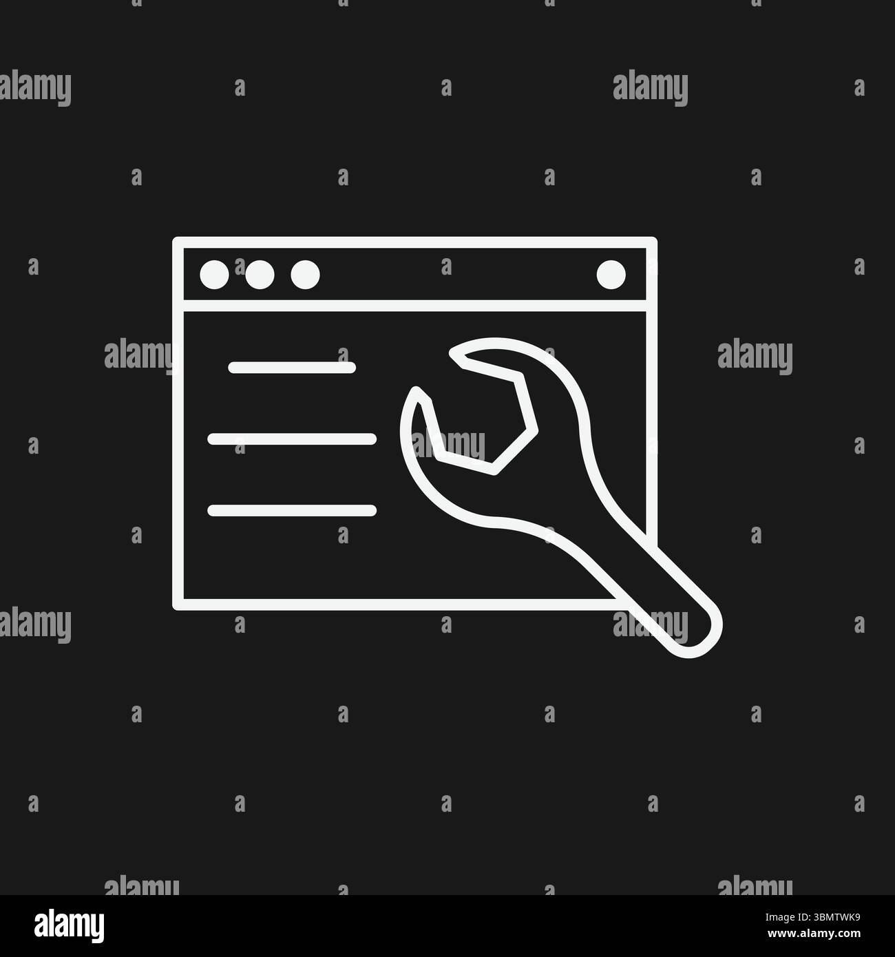 Website Development and Technical Maintenance Tools for Web Application Support, Software Configuration, and Browser Repair Icon Stock Vector
