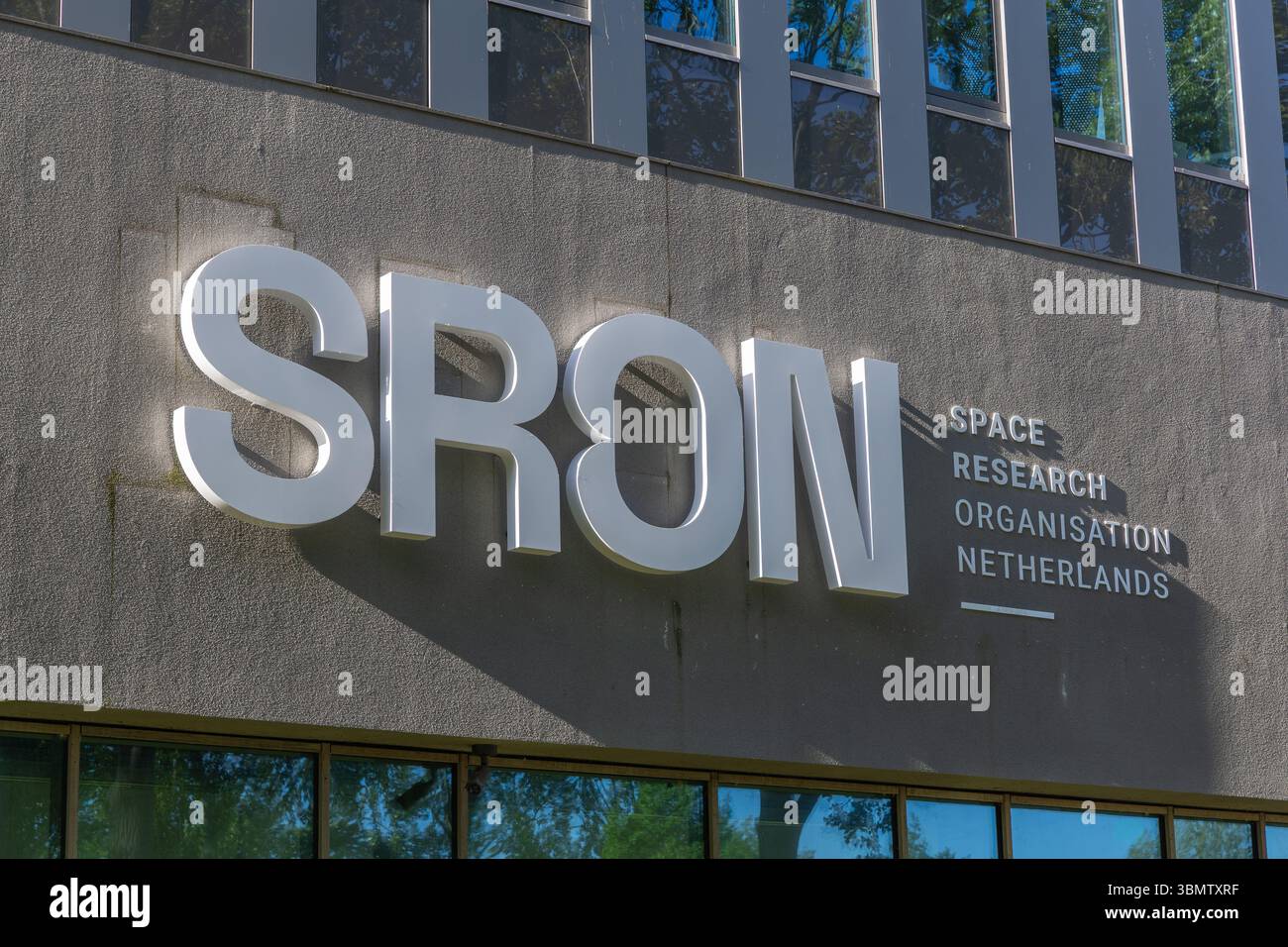 Modern building with the white SRON (Space Research Organisation ...