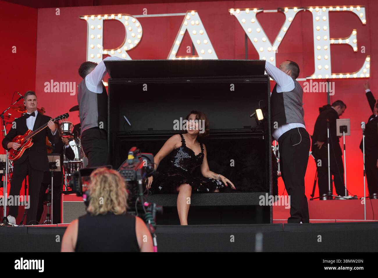 Raye performing on the Pyramid Stage during the Glastonbury Festival at ...