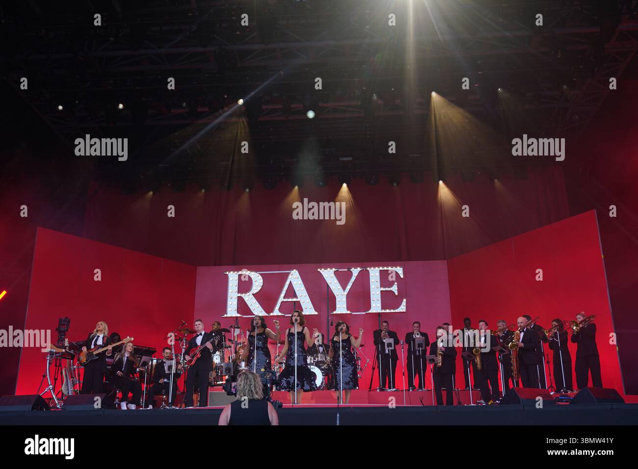 Raye performing on the Pyramid Stage during the Glastonbury Festival at ...