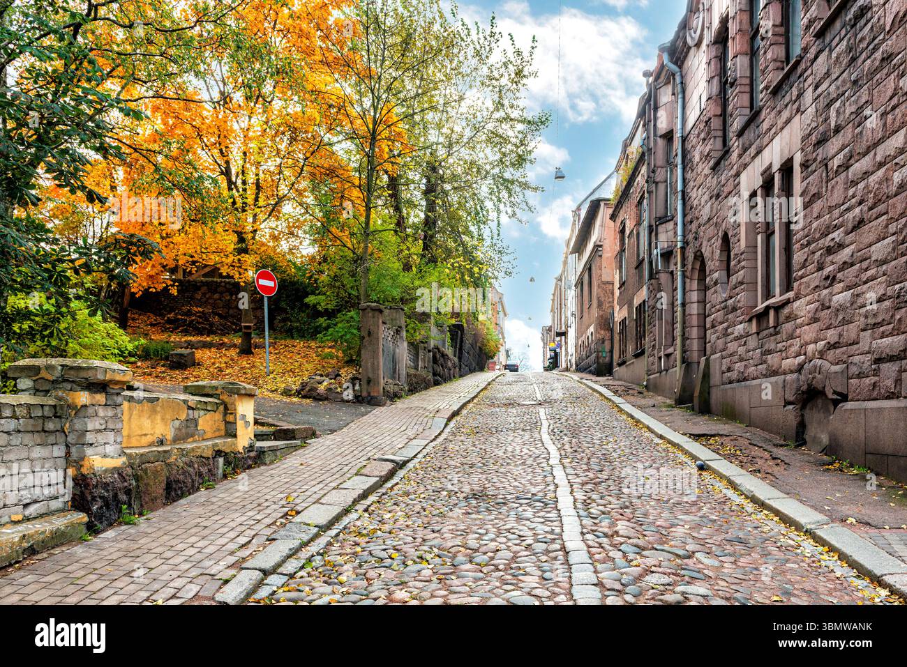 Autumn landscape of the famous Podgorny street in Vyborg Stock Photo
