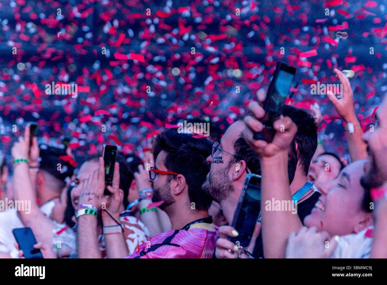 Radioactive Band A group of people during a concert by the band Imagine Dragons, at the ...