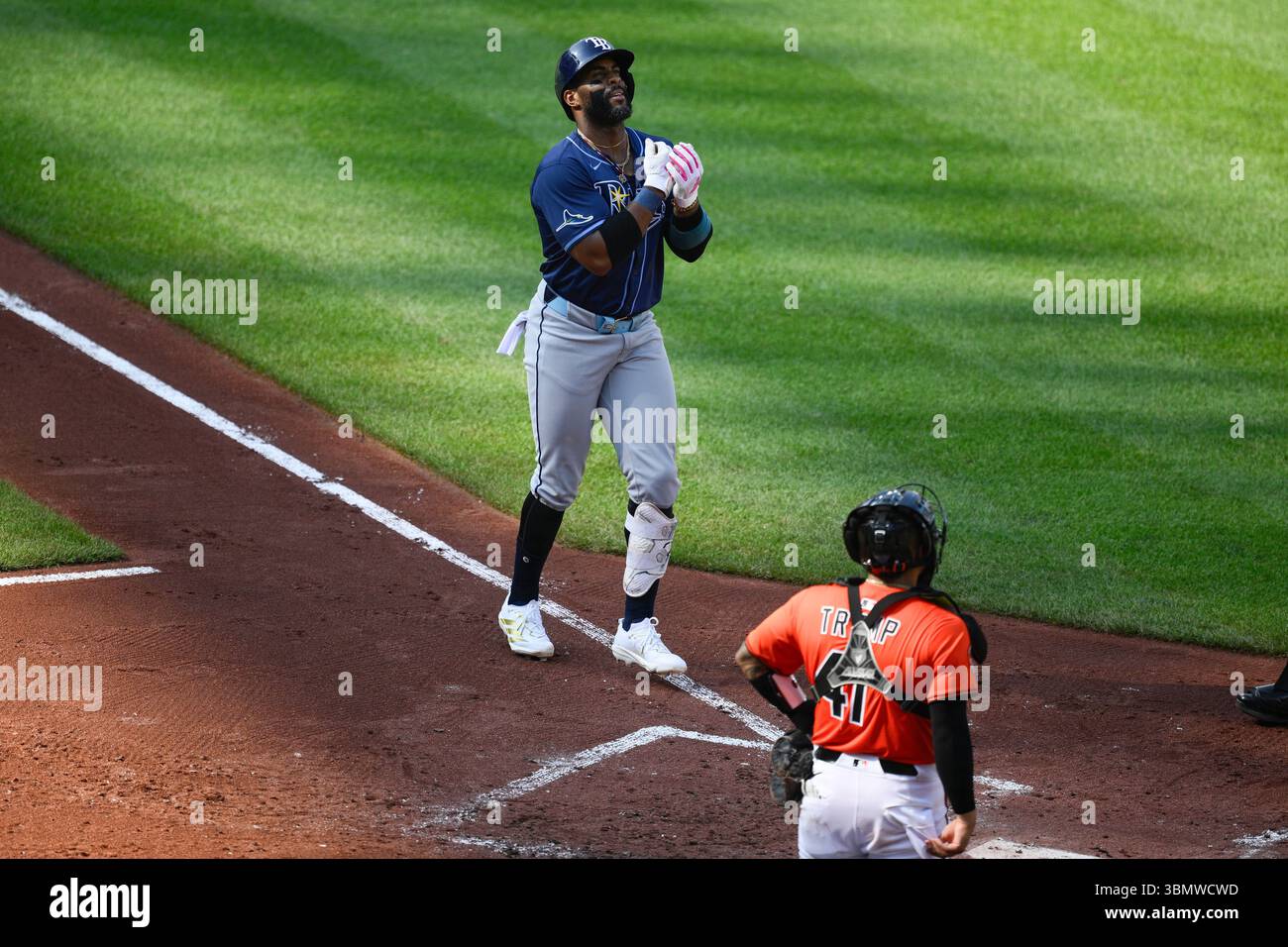 Tampa Bay Rays' Yandy Diaz, left, celebrates his three-run home run