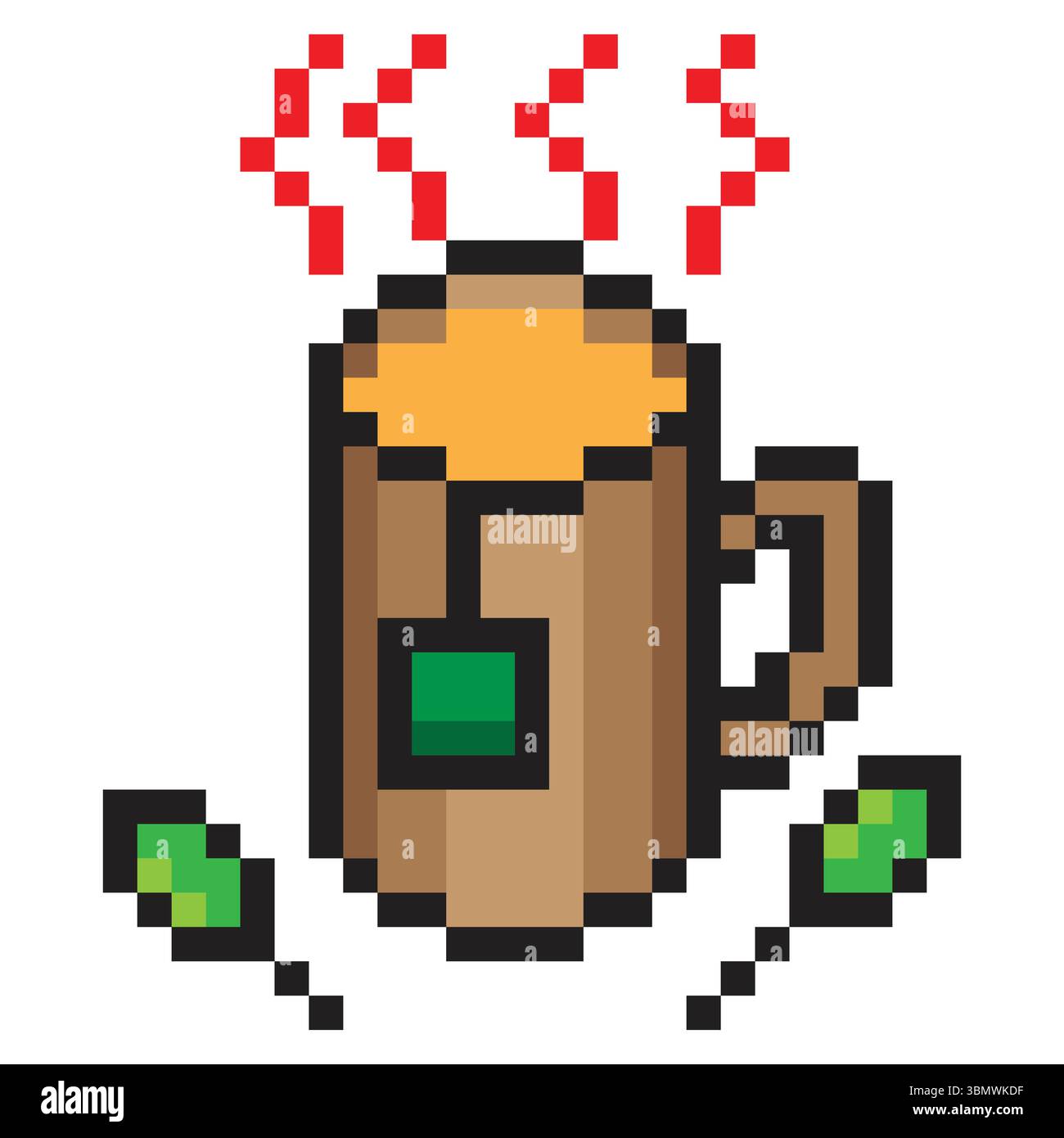 Hot tea mug in pixel art Stock Vector