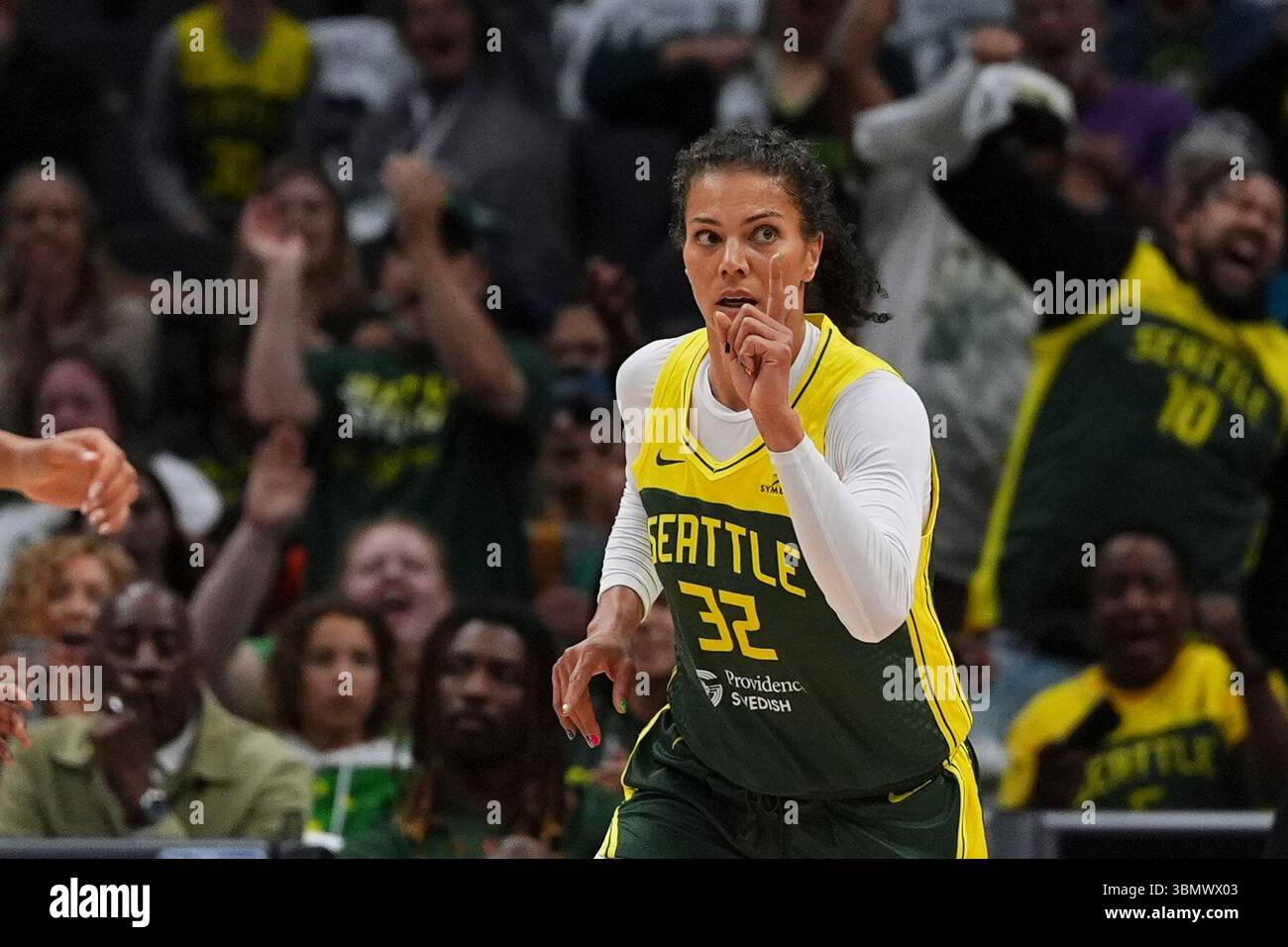 Seattle Storm forward Alysha Clark reacts during a WNBA basketball game