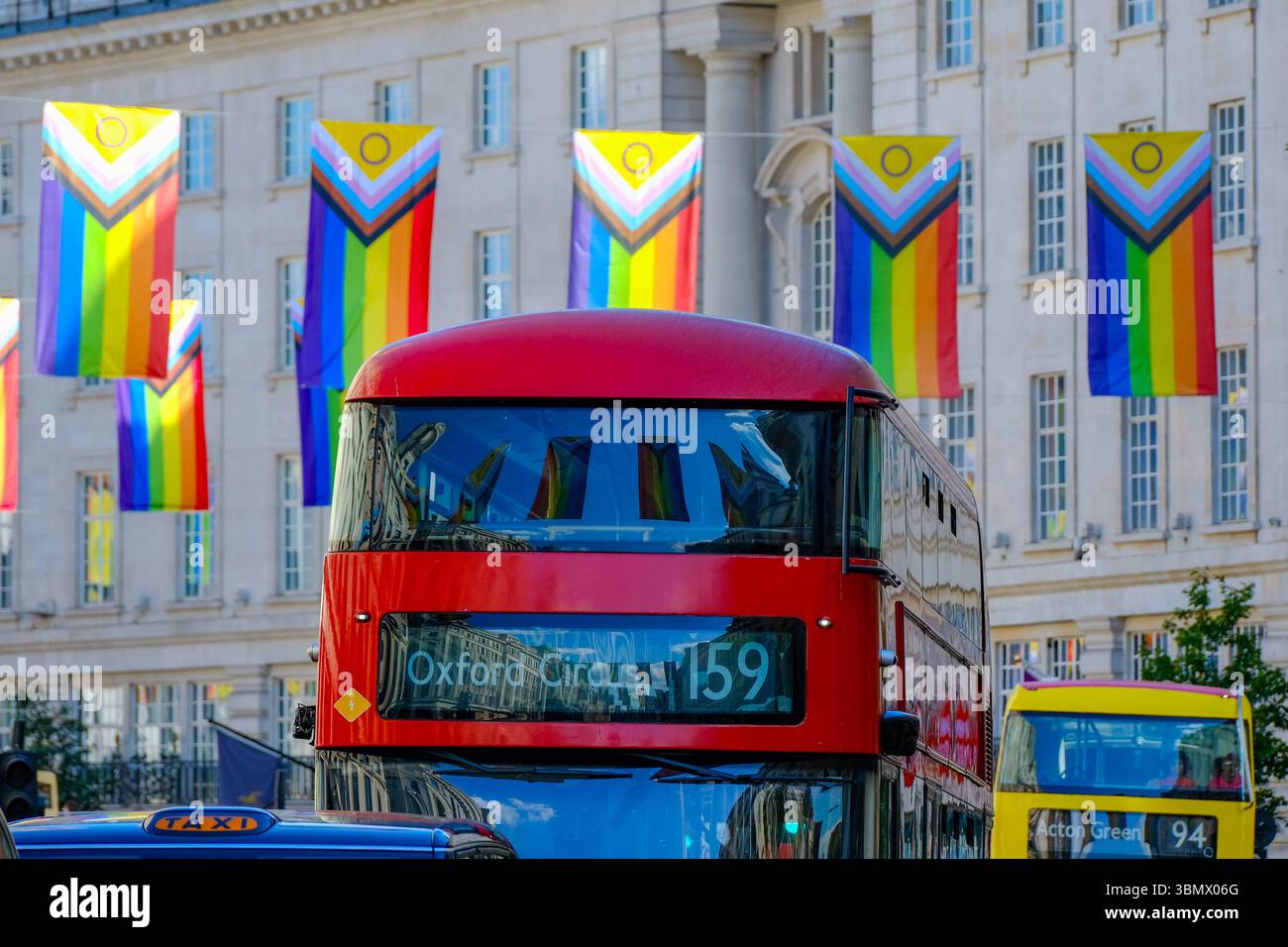 London, UK. 28th June, 2025. Pride flags are displayed in Regent Street ahead of the Pride in London parade next weekend. The Intersex-Inclusive design was created by Valentino Vecchietti. Credit: Eleventh Hour Photography/Alamy Live News Stock Photo
