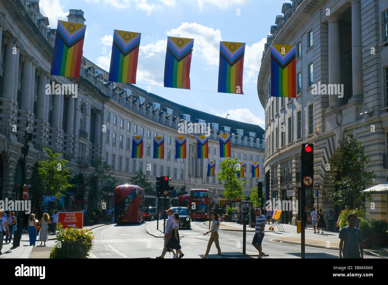 London, UK. 28th June, 2025. Pride flags are displayed in Regent Street ahead of the Pride in London parade next weekend. The Intersex-Inclusive design was created by Valentino Vecchietti. Credit: Eleventh Hour Photography/Alamy Live News Stock Photo