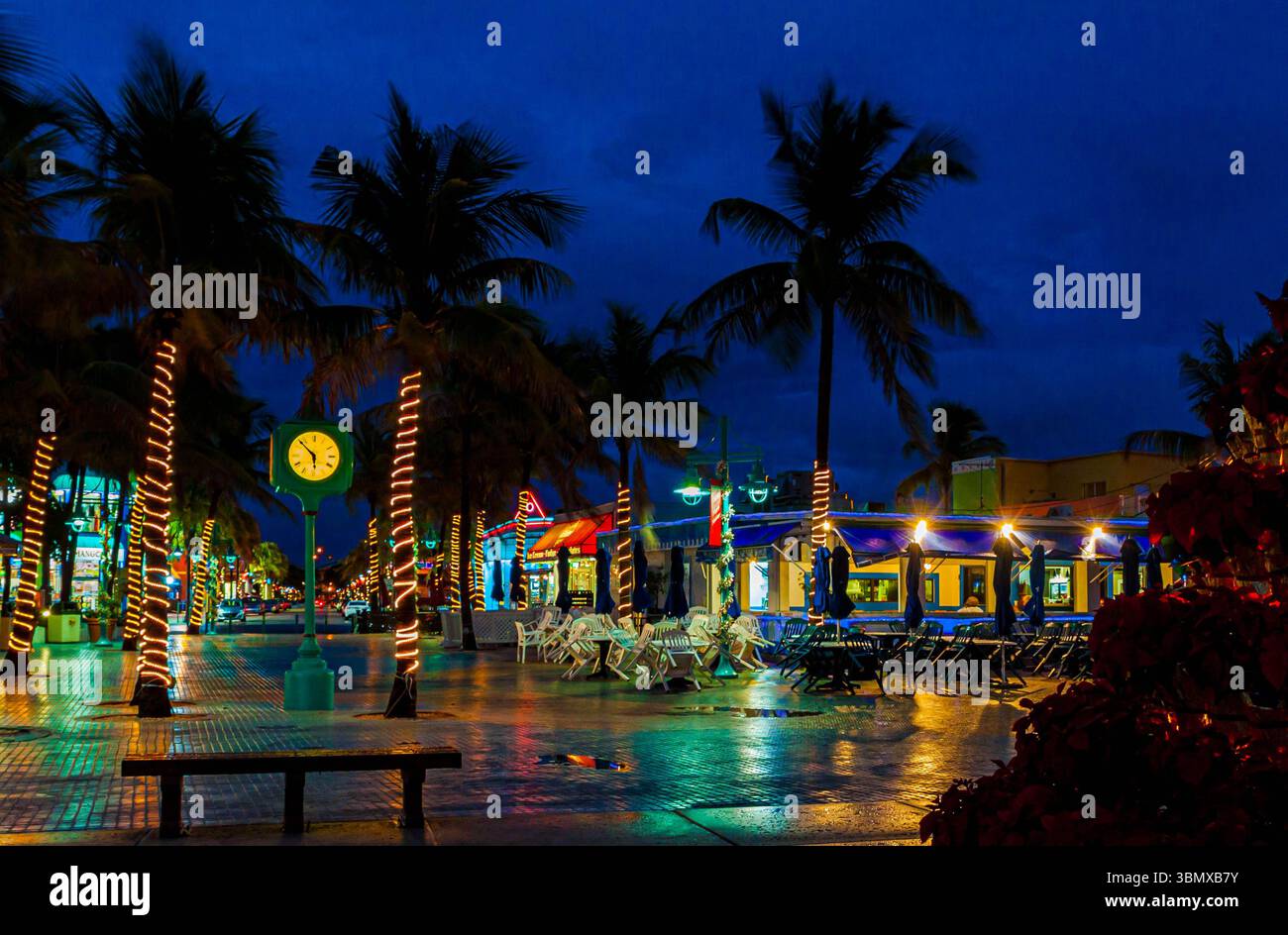 Times Square Decorated for Christmas, Fort Meyers Beach, Florida, USA Stock Photo