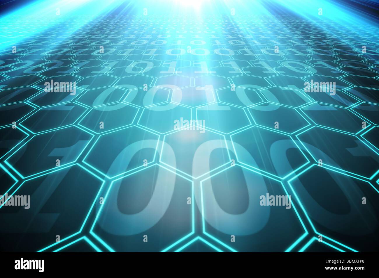 Black background with shiny hexagons Stock Photo