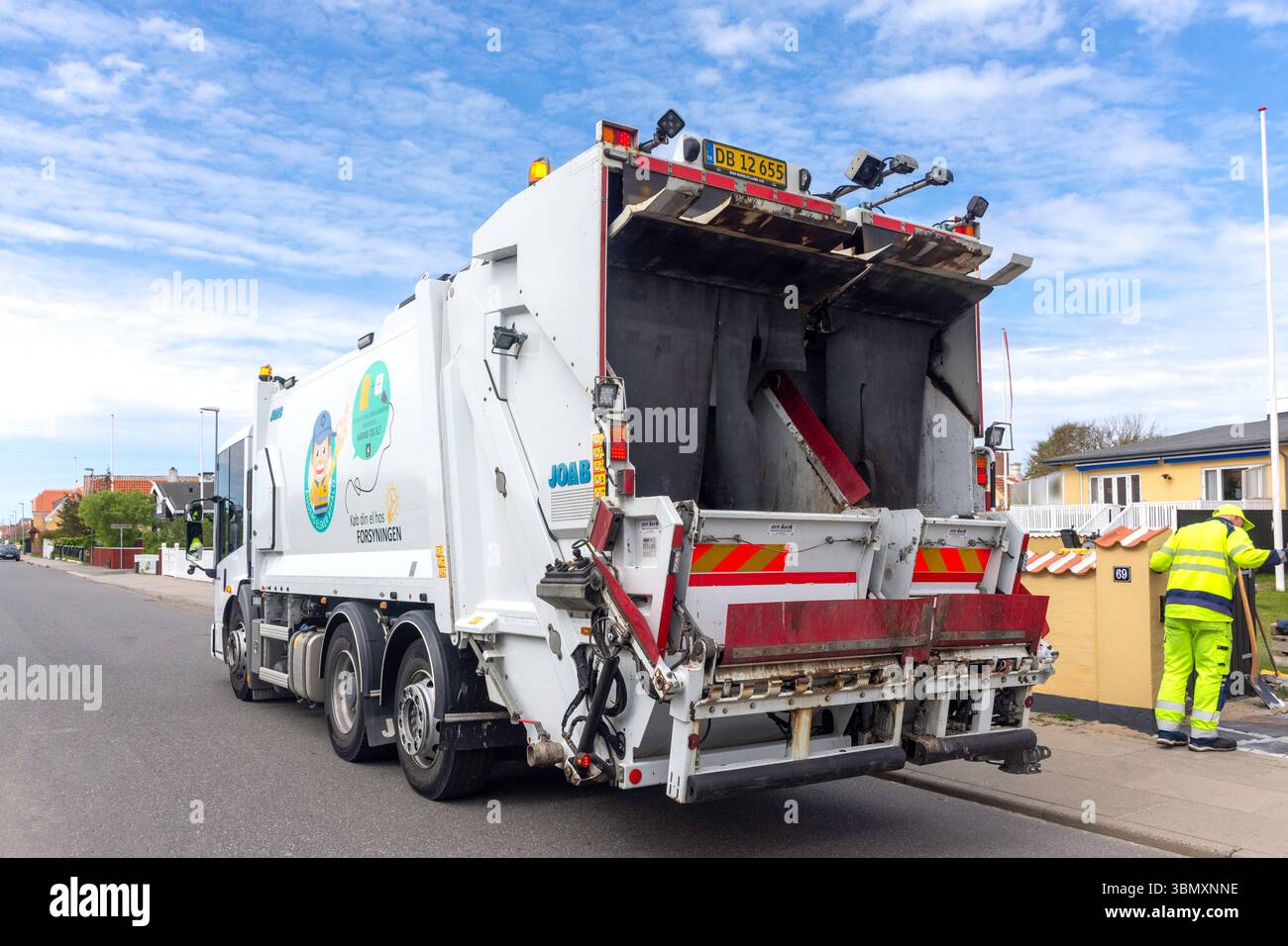 Rubbish collection truck, Oddevej, Skagen, North Jutland Region, Denmark Stock Photo