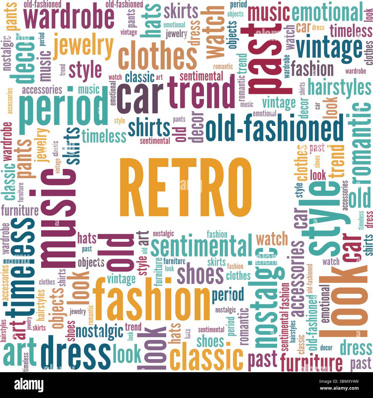 Retro word cloud conceptual design isolated on white background. Stock Vector