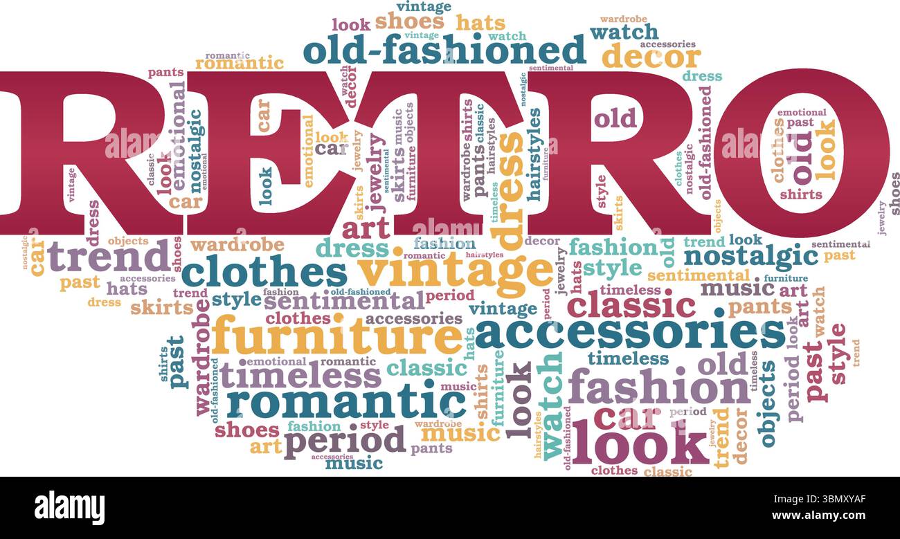 Retro word cloud conceptual design isolated on white background. Stock Vector
