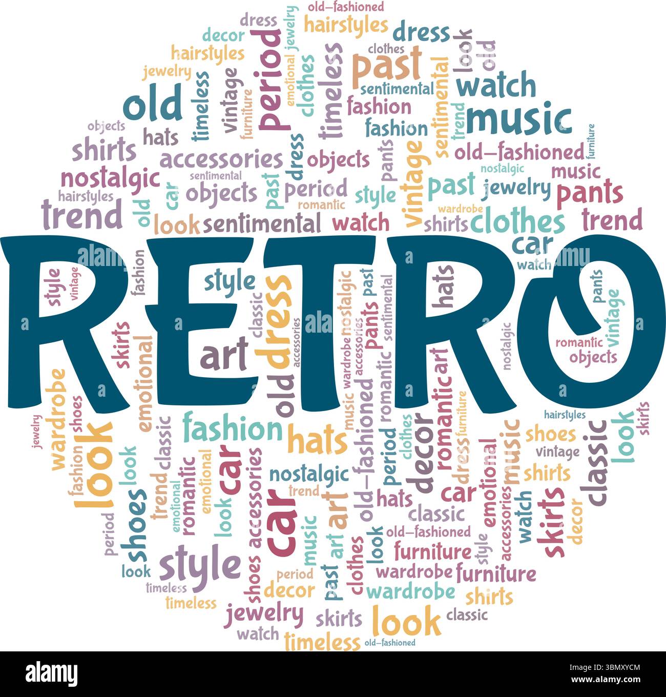 Retro word cloud conceptual design isolated on white background. Stock Vector