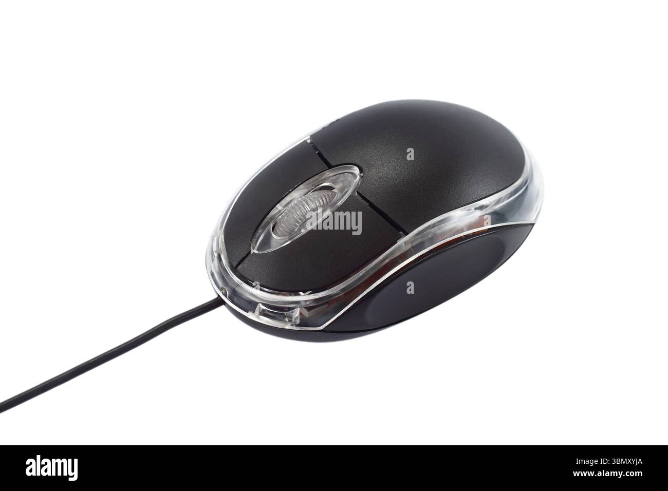 It is Black plastic computer mouse isolated on white. Stock Photo