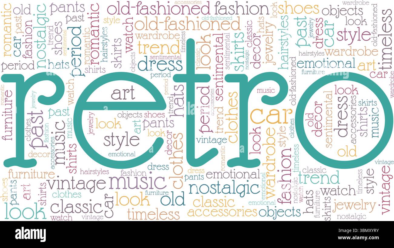 Retro word cloud conceptual design isolated on white background. Stock Vector