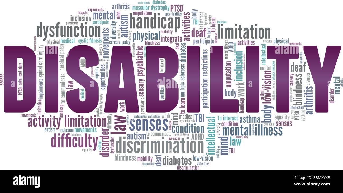 Disability word cloud conceptual design isolated on white background. Stock Vector