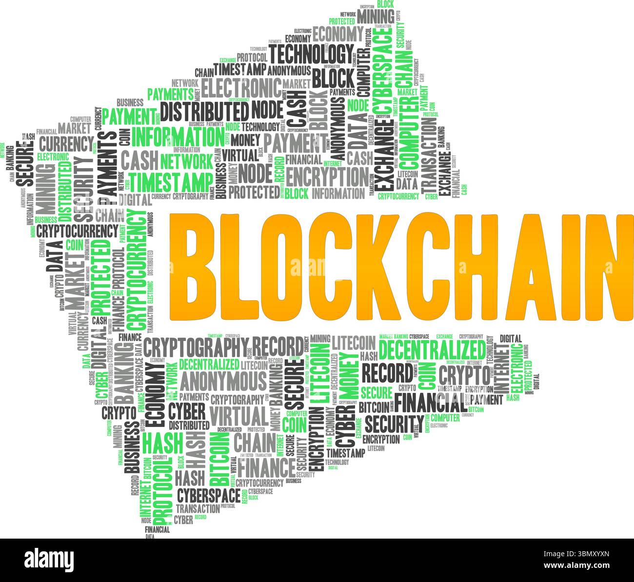 Blockchain word cloud conceptual design isolated on white background. Stock Vector