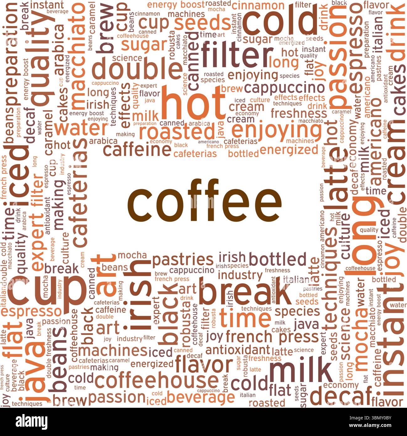 Coffee word cloud conceptual design isolated on white background. Stock Vector