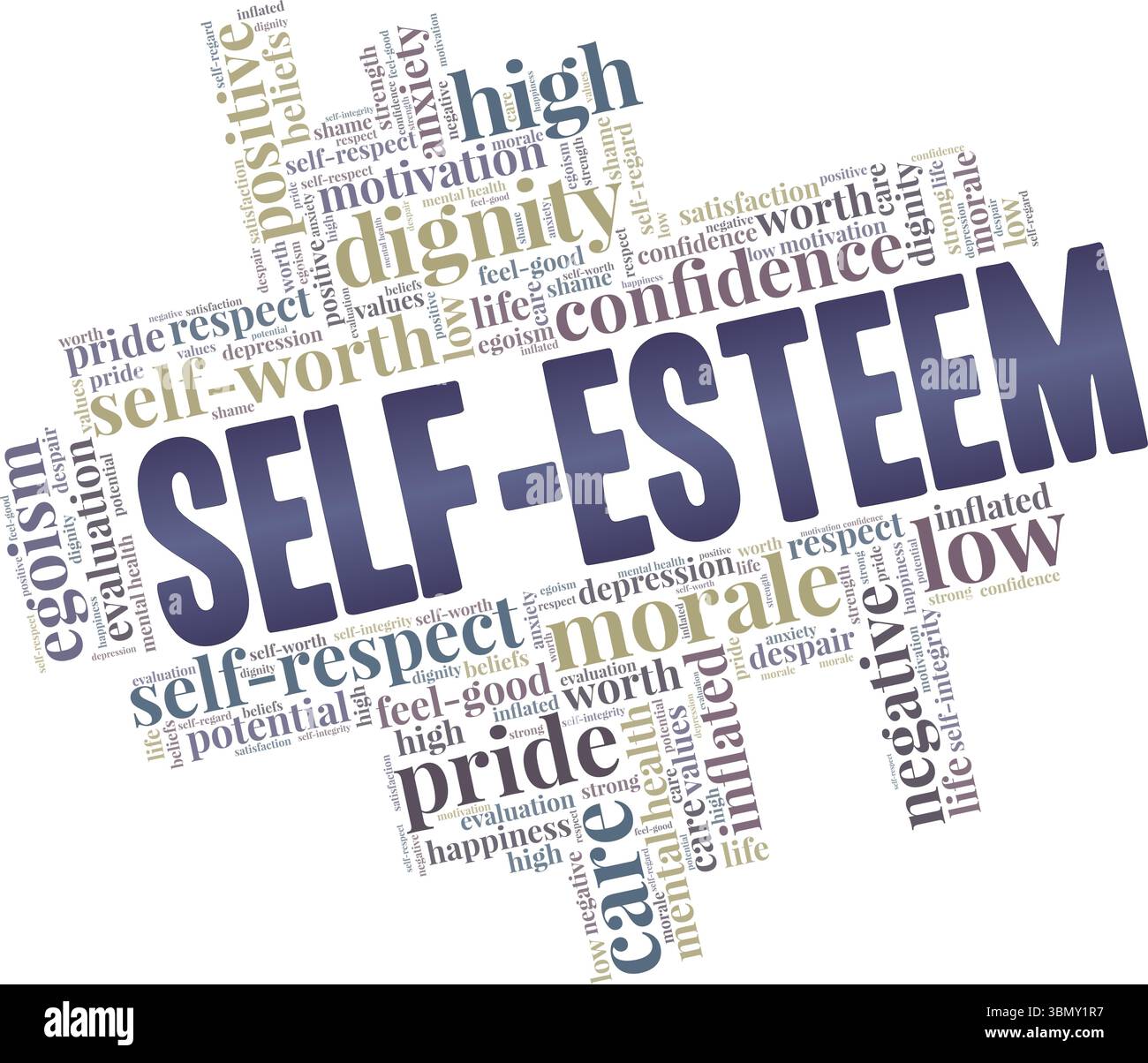 Self-esteem word cloud conceptual design isolated on white background. Stock Vector