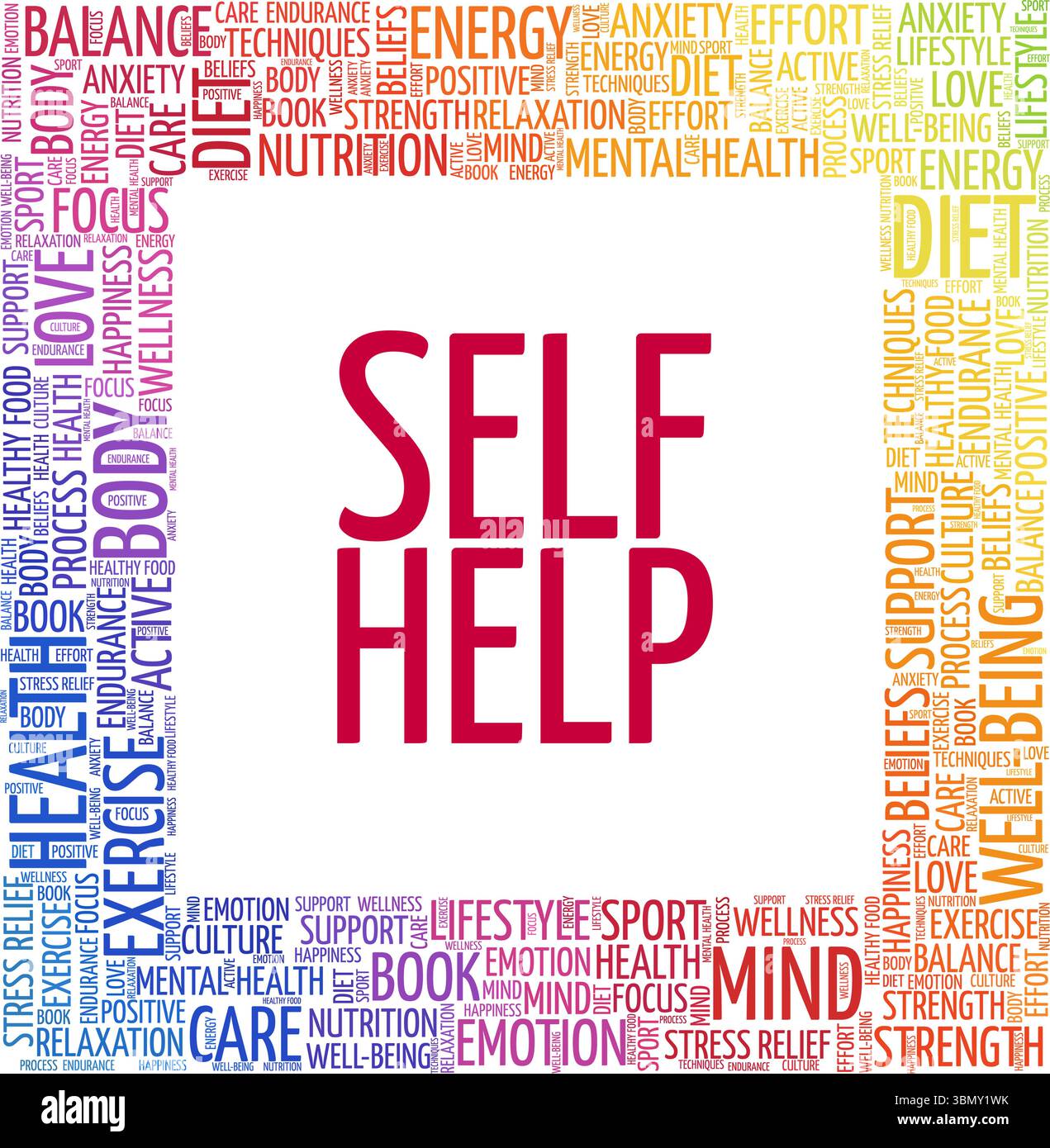 Self-help vector illustration word cloud isolated on a white background. Stock Vector
