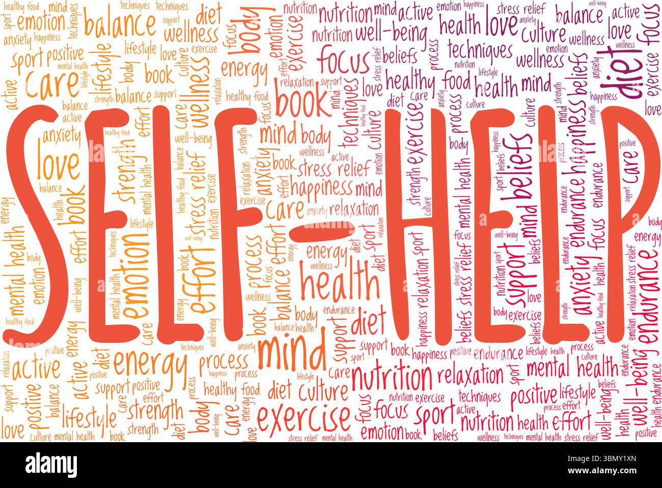 Self-help word cloud conceptual design isolated on white background. Stock Vector
